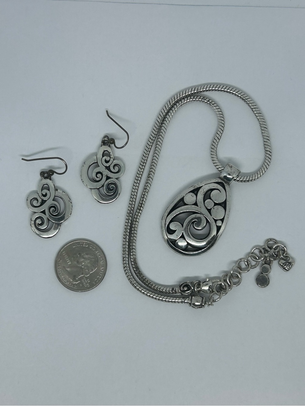 Brighton Silver Swirl Pendant Necklace with Matching Earrings